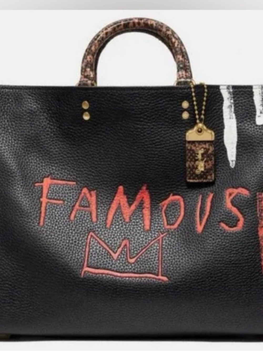 Coach X Jean-Michel Basquiat Black Leather Handbag with Graffiti Detail